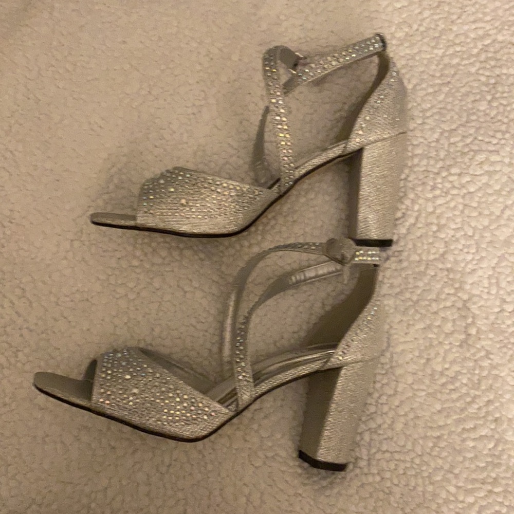 Silver heels with rhinestones
